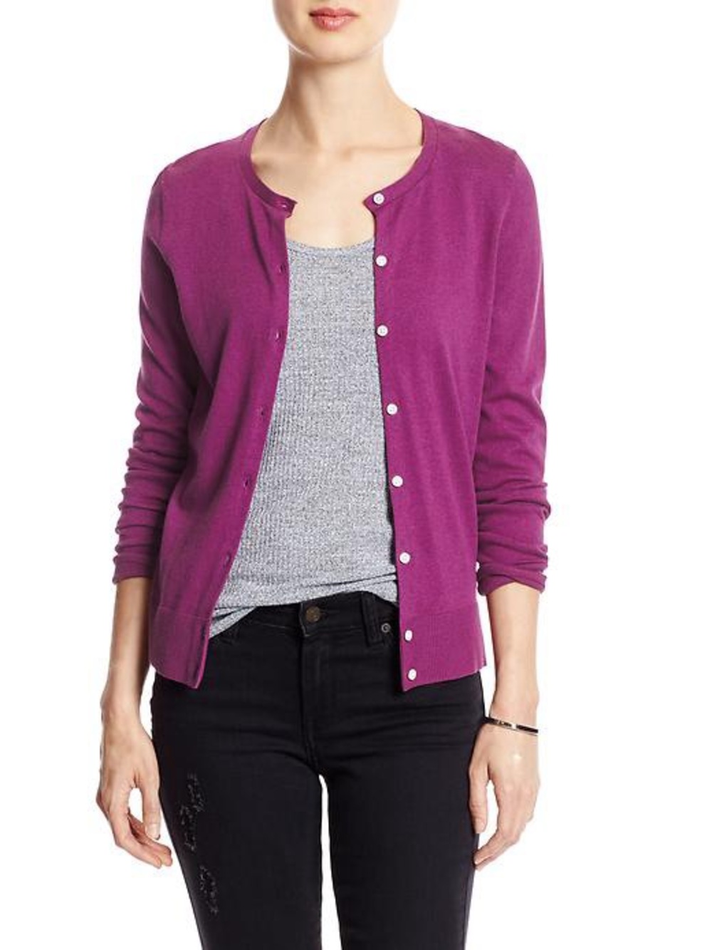 Banana Republic Women's Purple Crewneck Button-Up Cardigan Sweater size medium